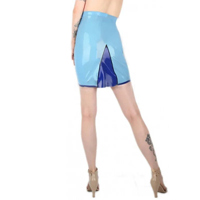 Tone Color Sexy Latex Skirts With Ruffles At Back Zipper Above Knee Rubber Bottoms   S-XXL