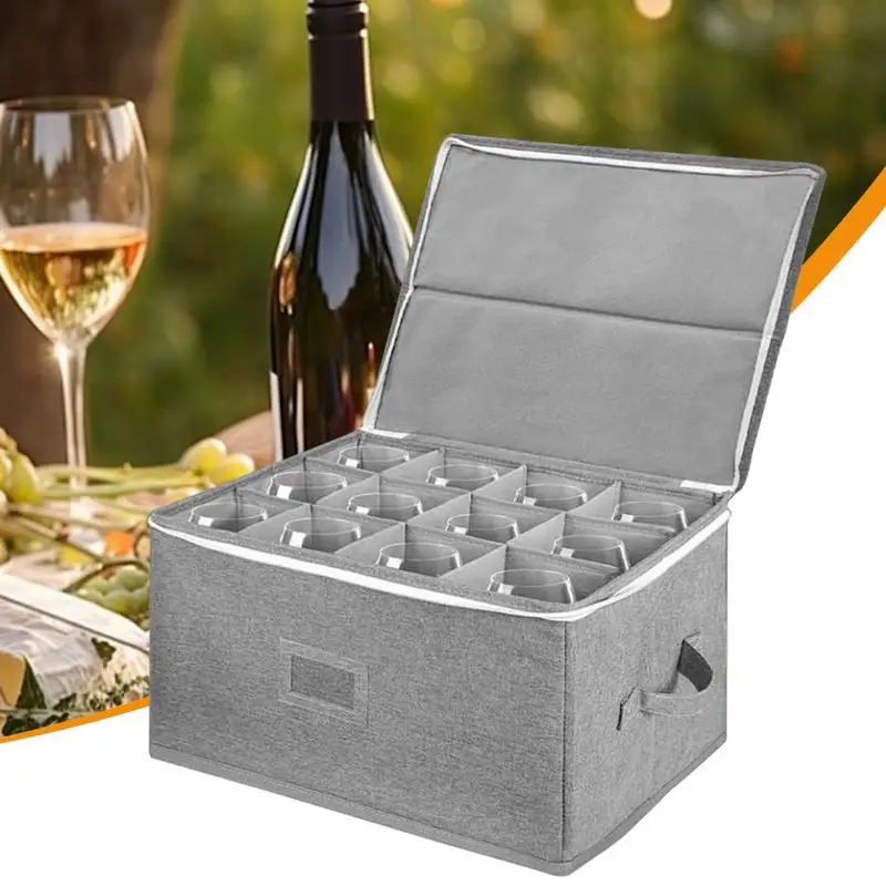 Wine Glass Storage Organizer Cases Glassware Storage Containers With Dividers Moving Supplies With 12 Compartments Closure Box