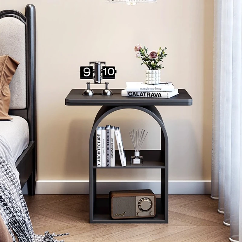 ‌Creamy Style Bedside Table Movable Living Room Side Table Heat-Resistant Coffee Table with Slate Desktop Metal Organizer