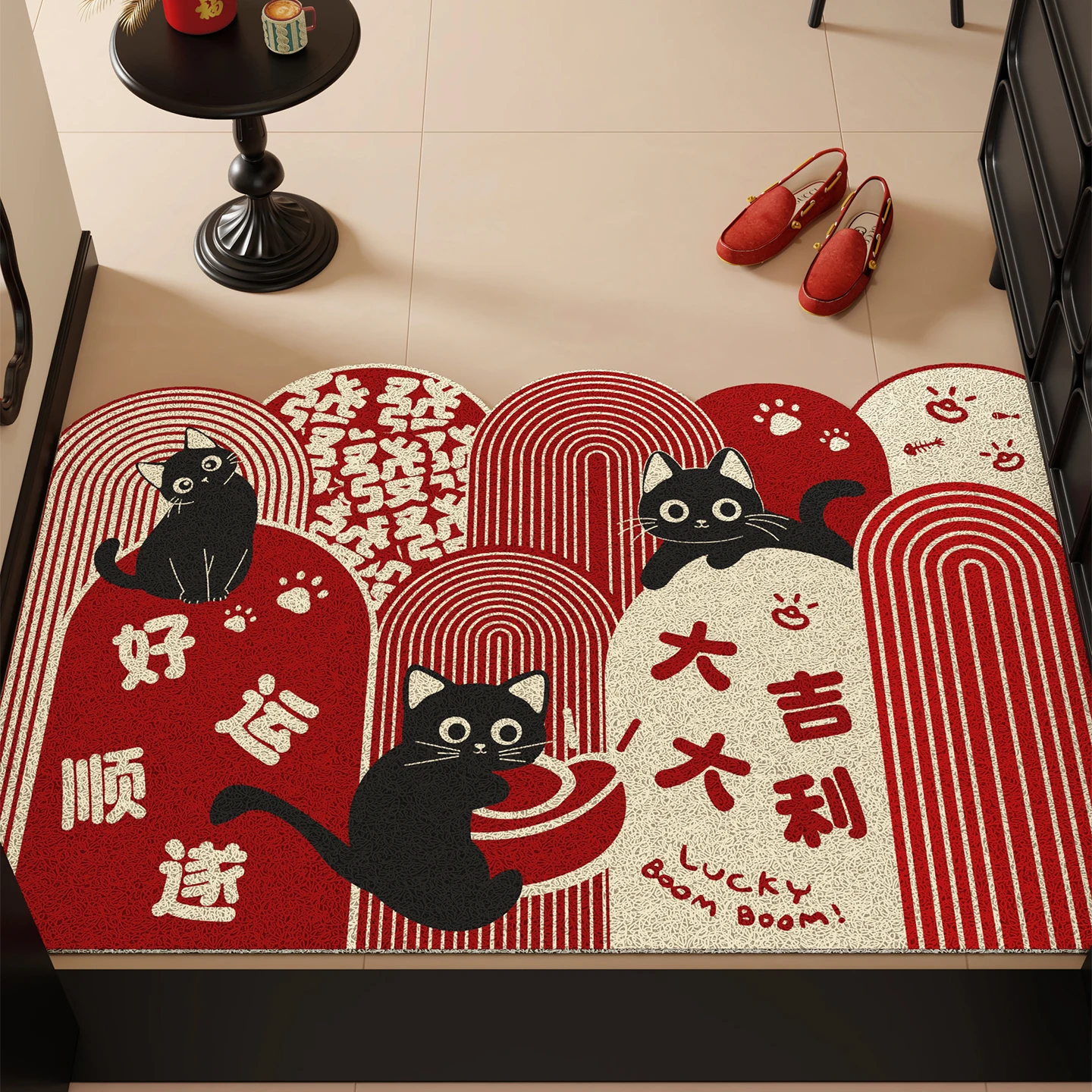

Красный праздничный шелковый коврик-ободок для входной двери, декор на Новый год 2026, коврик для прихожей