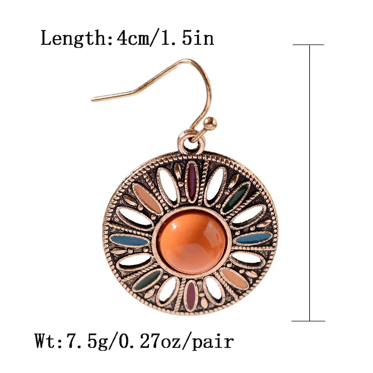 2022 Trendy Vintage Women Round Earrings Alloy Ethnic Colorful Drip Oil Boho Flower Earrings Orange Dangle Earrings Jewelry