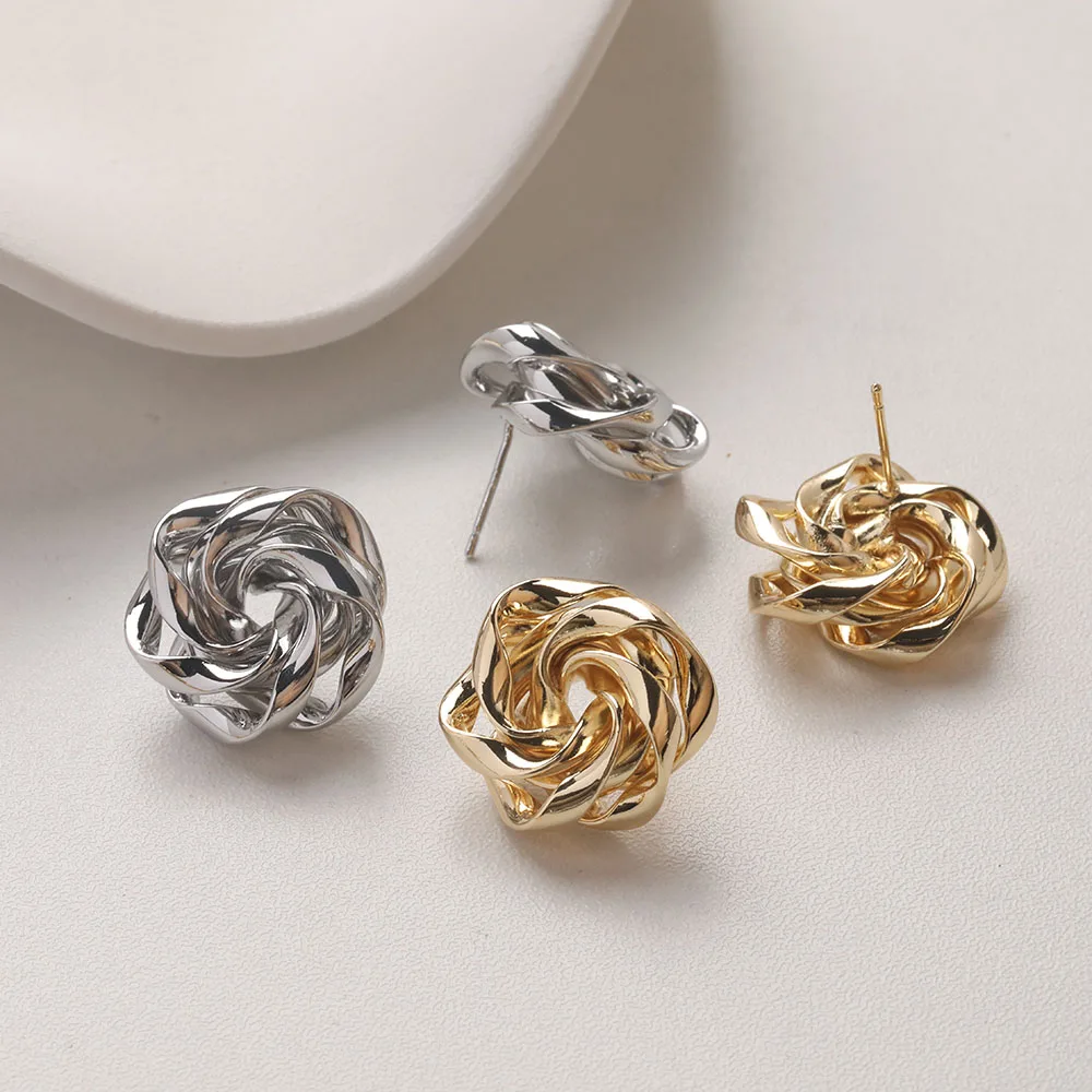 2PCS Dainty Rose Flower Ear Studs Earrings for Jewelry Making Findings DIY Hand Made Brass 14k Gold Plated 21mm Accessories