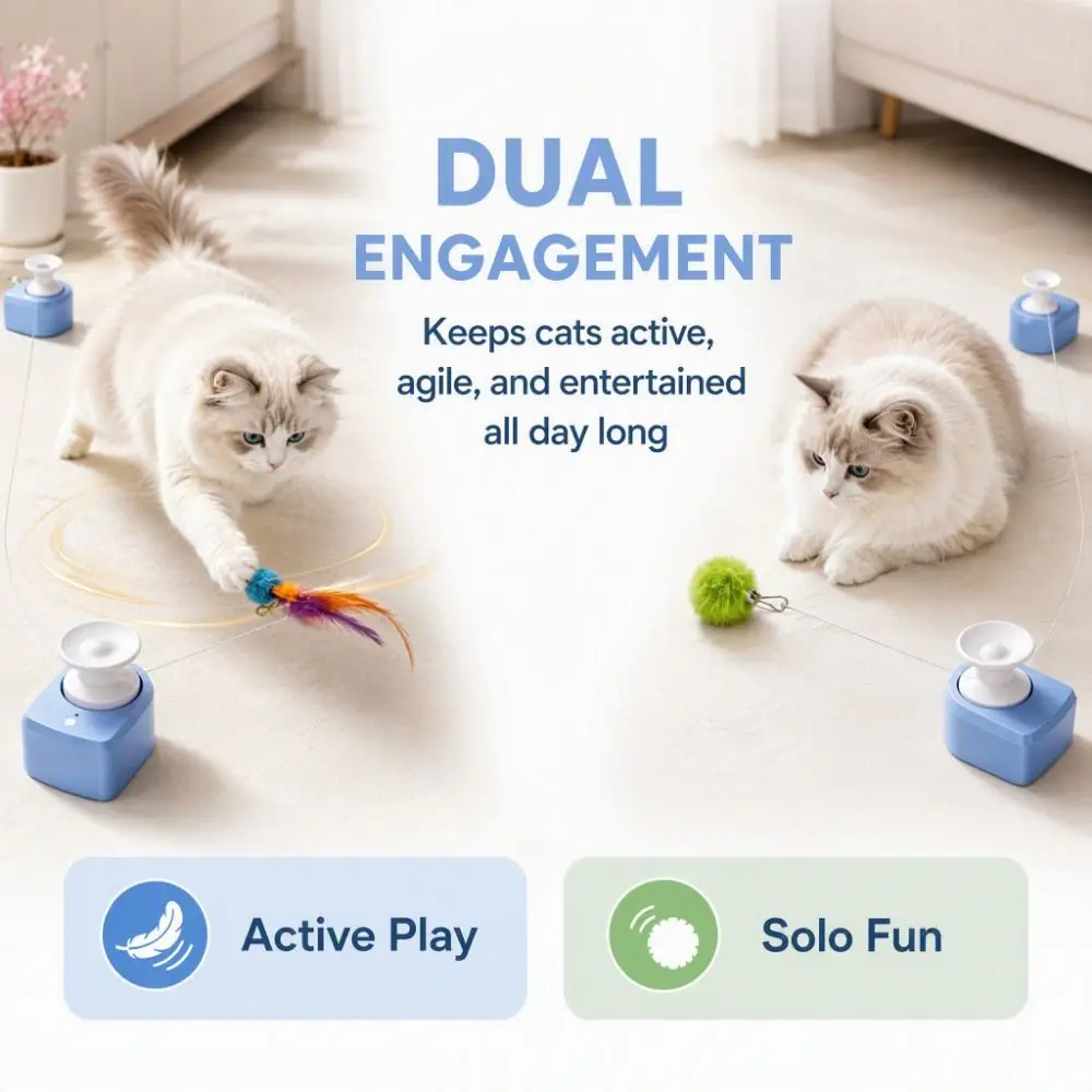 Automatic Cat Race Wireless USB Rechargeable String Chasing Toy with Suction Cup Adjustable Speed Interactive