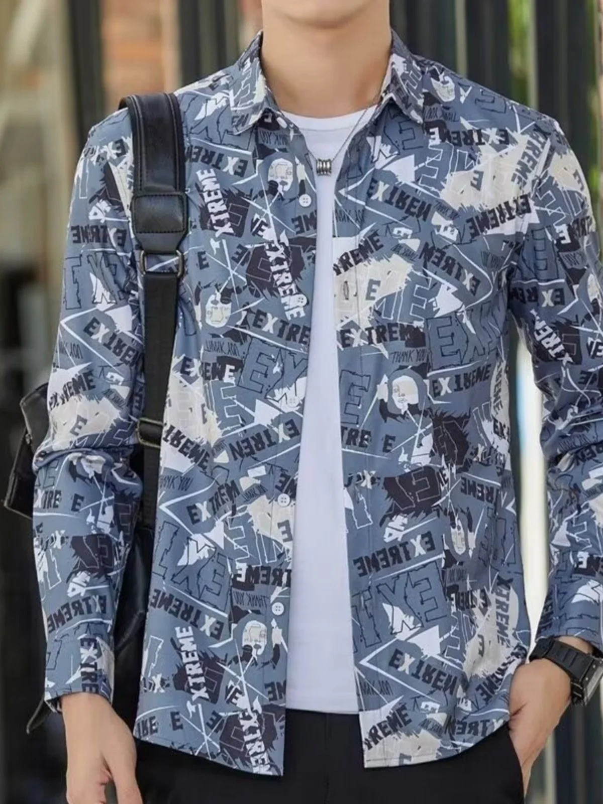 

Autumn Long Sve Men's irt Anti-Wrinkle Print Loose Fit Korean Sle Casual Faion Silk Ice Fabric No Ironing Required