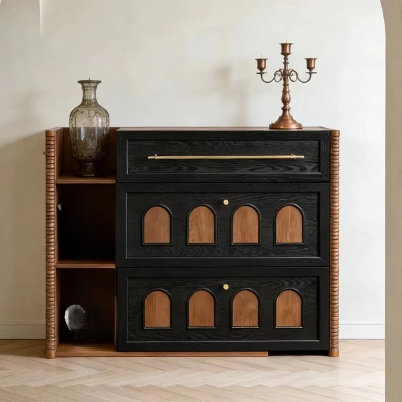 Wooden Side Cabinet Unique Geometric Carving Display Cabinet Modern Simplicity