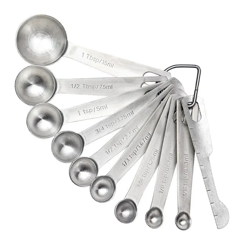 10PCS Stainless Steel Measuring Spoon Set, Nesting Kitchen Tools with Scale for Coffee & Baking