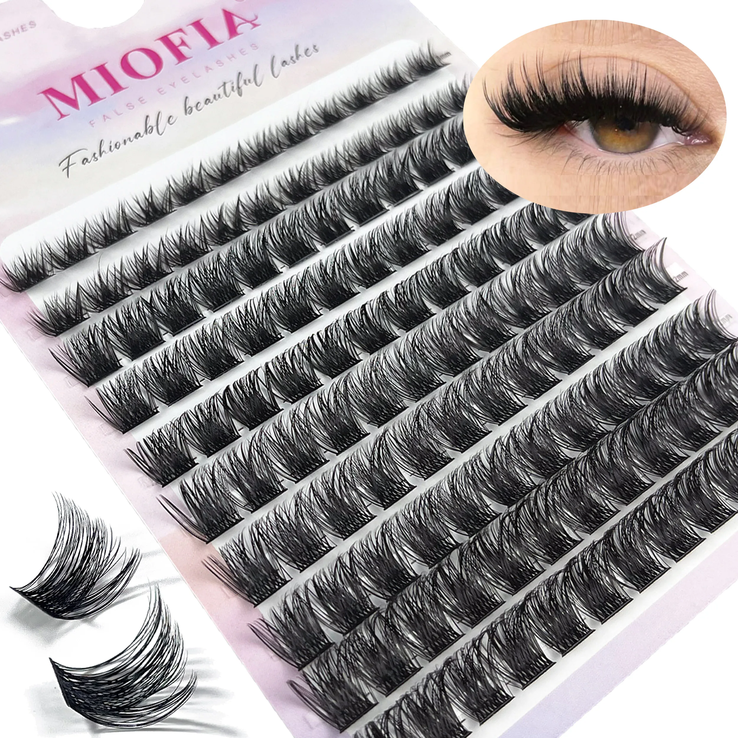10 file Ciglia individuali Cluster D Curl 8-14mm Lunghezza mista Ciglia segmentate sottili naturali Strumento per trucco estensione ciglia fai da te