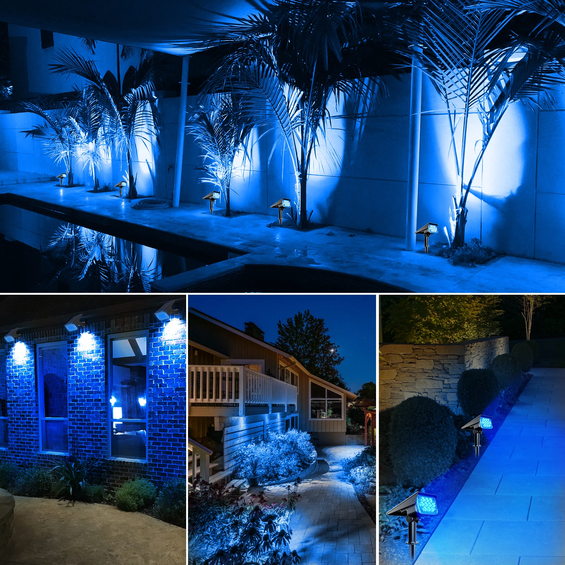 Luce solare da giardino per esterni percorso albero decorazione luce a LED blu faretti a energia solare impermeabili lampada da terra per prato paesaggistico