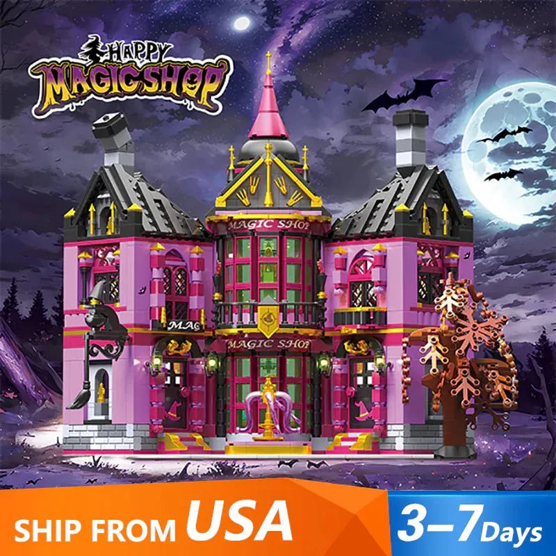 Mini ladrillos de 1366 Uds., juegos de edificios de tienda de magia feliz, arquitectura de tienda de ciudad, Kit de modelo de ensamblaje de bloques de construcción Modular, regalo Xams