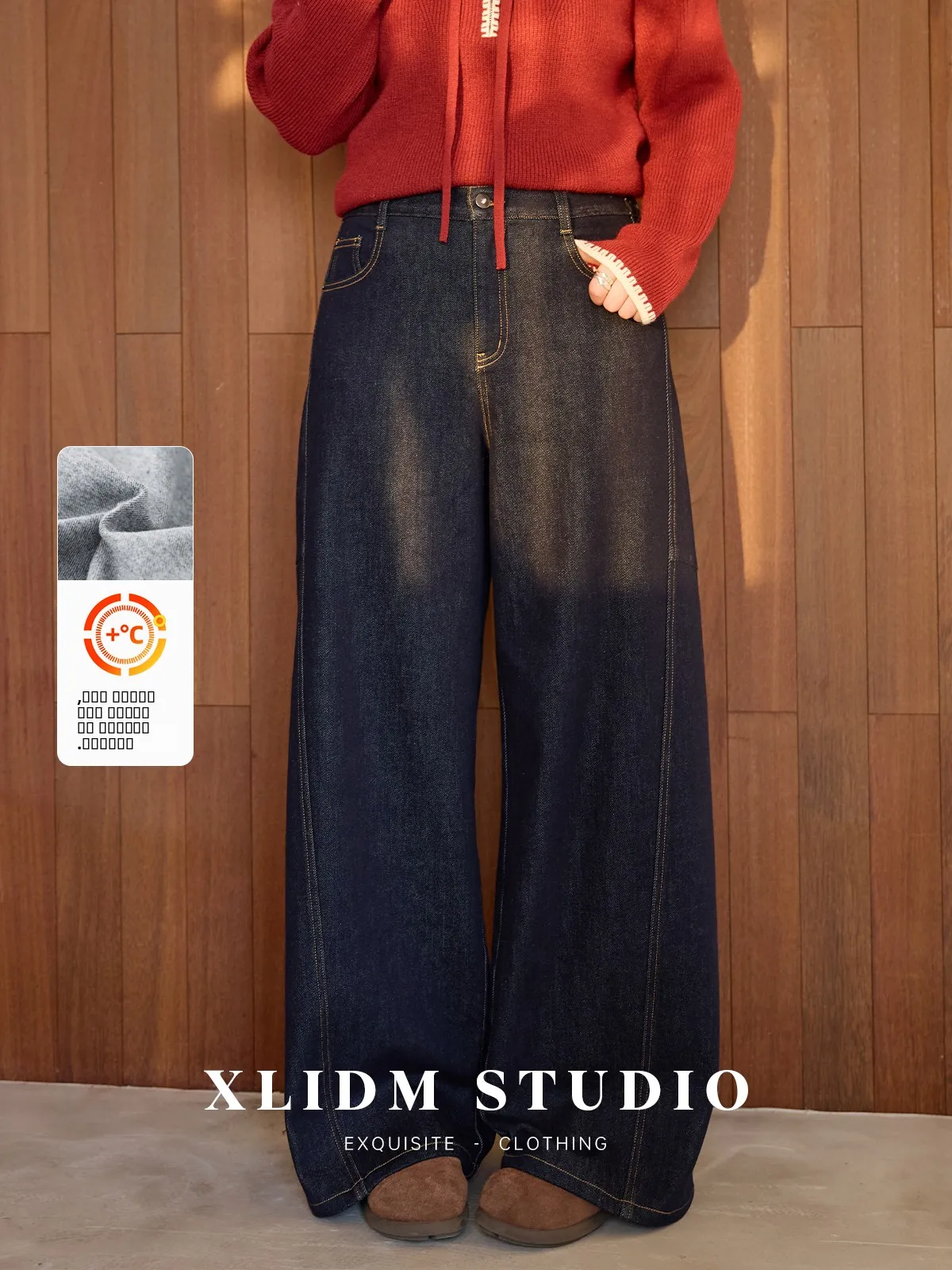 

Женские джинсы XLIDM больших размеров, широкие, с флисовой подкладкой, без боковых карманов, скрывающие бедра, зимние, теплые, повседневные