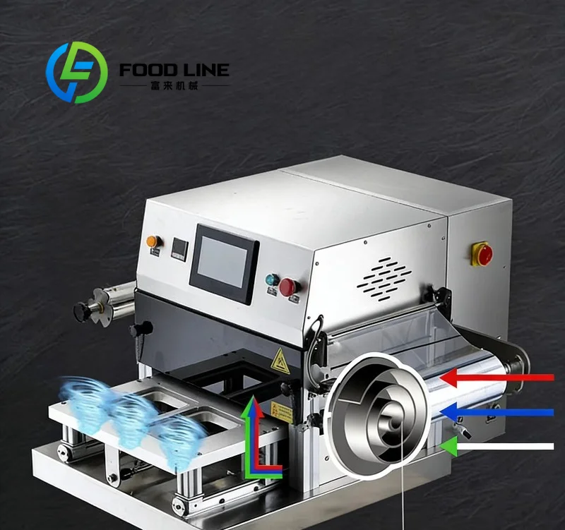 Desktop Ready-to-Eat Meal Tray Sealing Machine Nitrogen Flushing Packaging Machine for Fruits Foods Beverages Plastic Tray