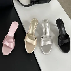 Summer Fashion Woman Slippers Slip On Thin Low Heels Party Stripper Dress Ladies Mules Slides Zapatos Mujer