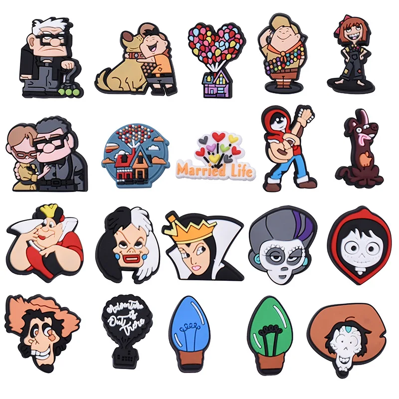 

Disney Up & Coco Film Cartoon10-50Pcs Charms Shoes PVC Shoe Accessories For Clog Sandals Decoration Buckle Halloween Xmas Gifts