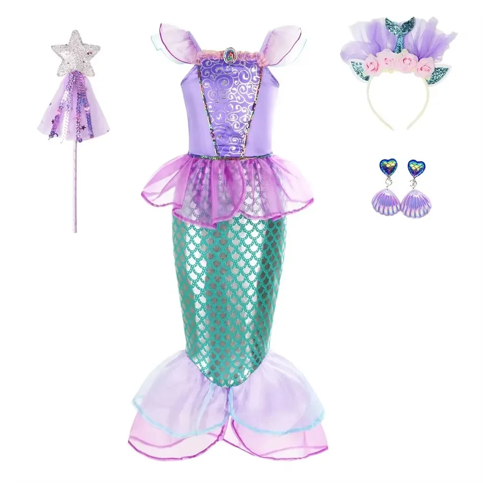 Mermaid Costume Kids Purple Princess Dress For Girls Cosplay Children Carnival Birthday Party Mermaid Dress view 6