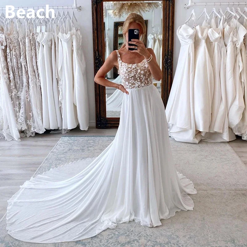 A-Line Wedding Dresses 2024 Sleveless Appliques Bridal Dress Boho Beach Floor Length Customize To Measures Elegant Robe De Mari