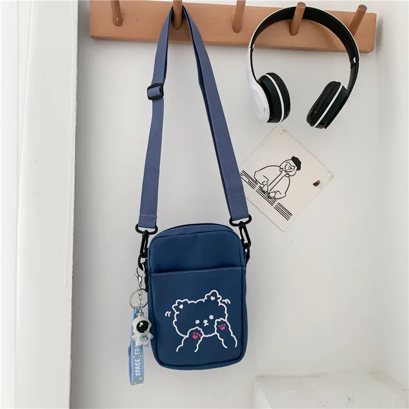 Sacos crossbody de lona bonito para mulheres, bolsas de ombro casuais para senhoras, bolsa zíper celular dos desenhos animados, mini bolsa mensageiro, moda