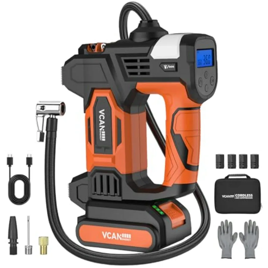 

Портативный воздушный компрессор 150PSI, перезаряжаемый насос для накачивания шин с аккумулятором 20 В для автомобиля, грузовика, мотоцикла, велосипеда, шарики, беспроводная ручка