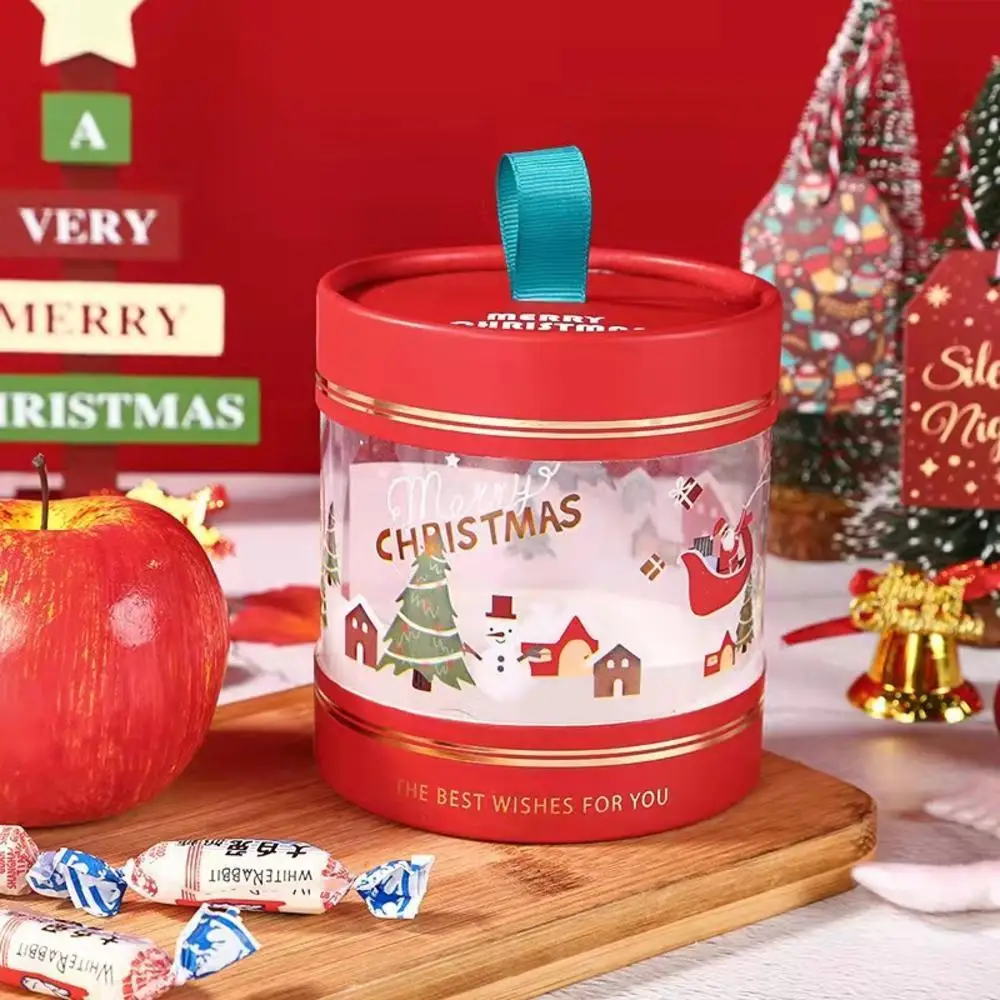 1pc Christmas Candy Box Gift Apples Mousse Cake Hug Bucket Dessert Plastic Transparent Packing Box Party Decorations