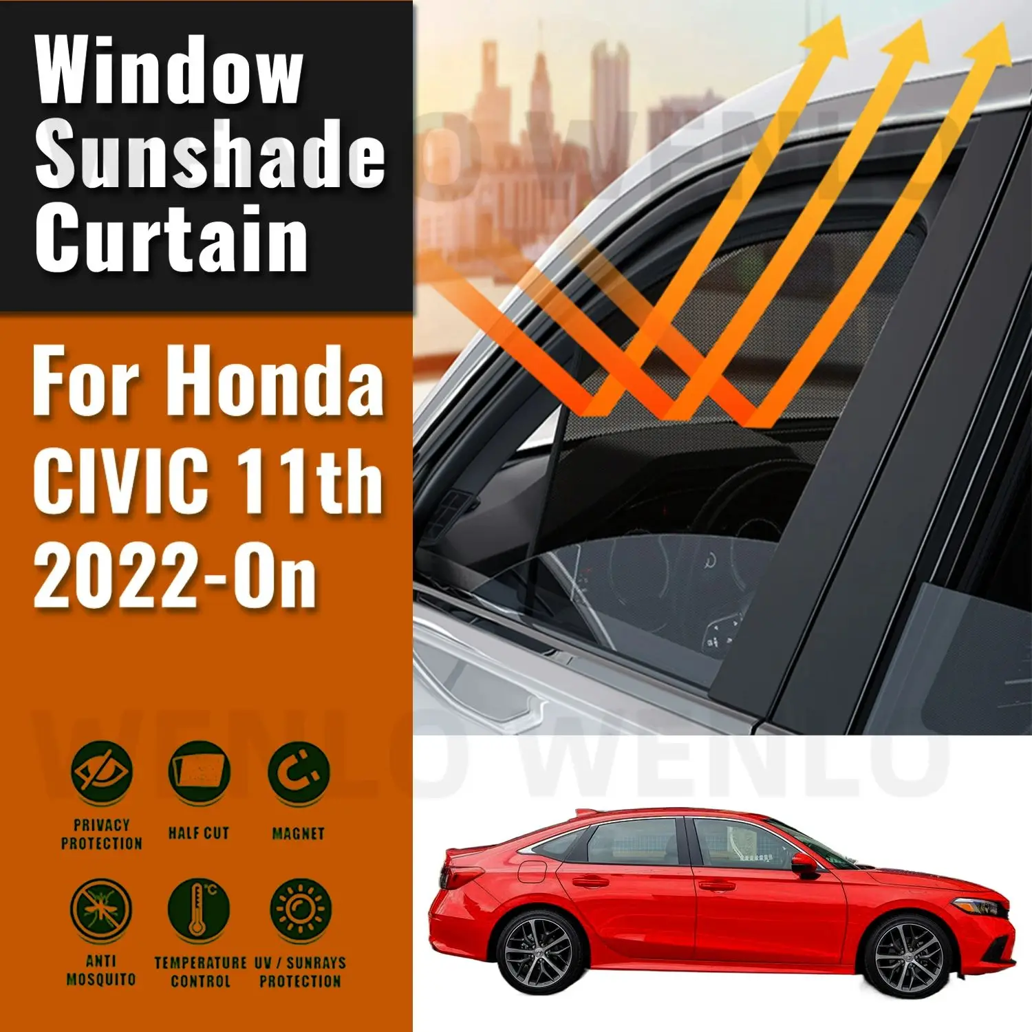 

For Honda CIVIC 11th 2024 2023-2021 Magnetic Car Sunshade Visor Front Windshield Frame Curtain Rear Side Window Sun Shade Shield