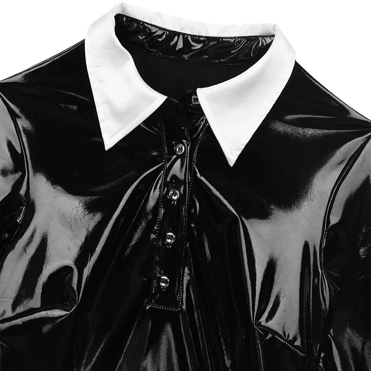 Feminino brilhante vestido de uma peça de couro do plutônio minissaia manga longa turndown colarinho pvc S-5XL pacote apertado hip sexy vestidos de roupa interior