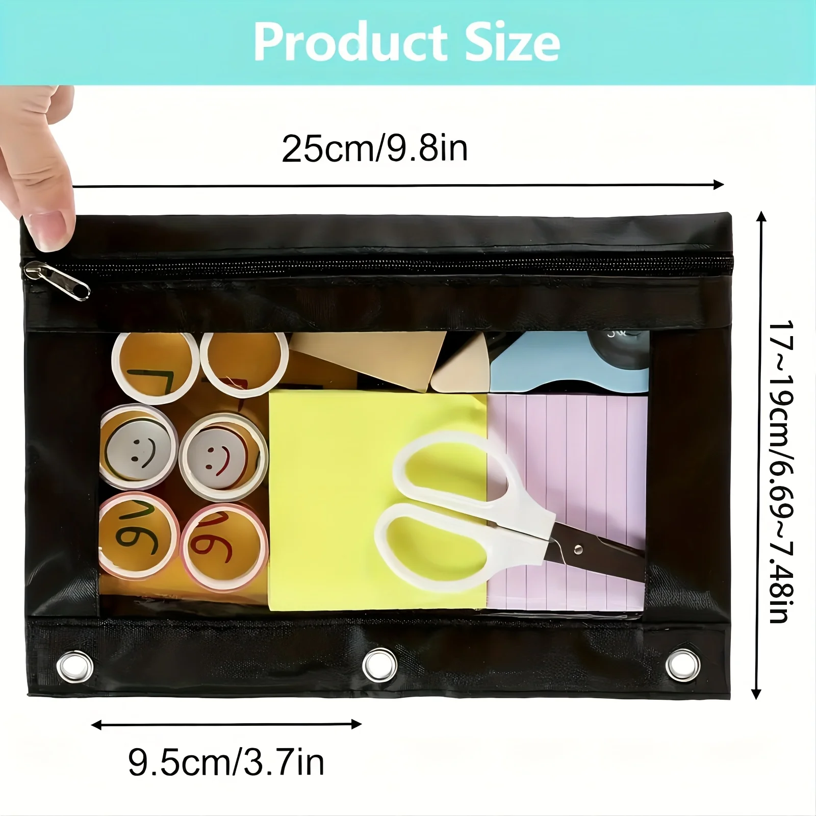 8Pcs Rainbow Binder Pencil Pouch, Oxford Cloth with Clear PVC Window, 3 Holes Zipper Stationery Bag, School Office Supplies Stor
