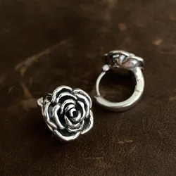 Foydjew 2022 Trend Personalized Retro Rose Flowers Camellia Earrings Ear Buckle Women's Design Thai Silver Hoop Earring