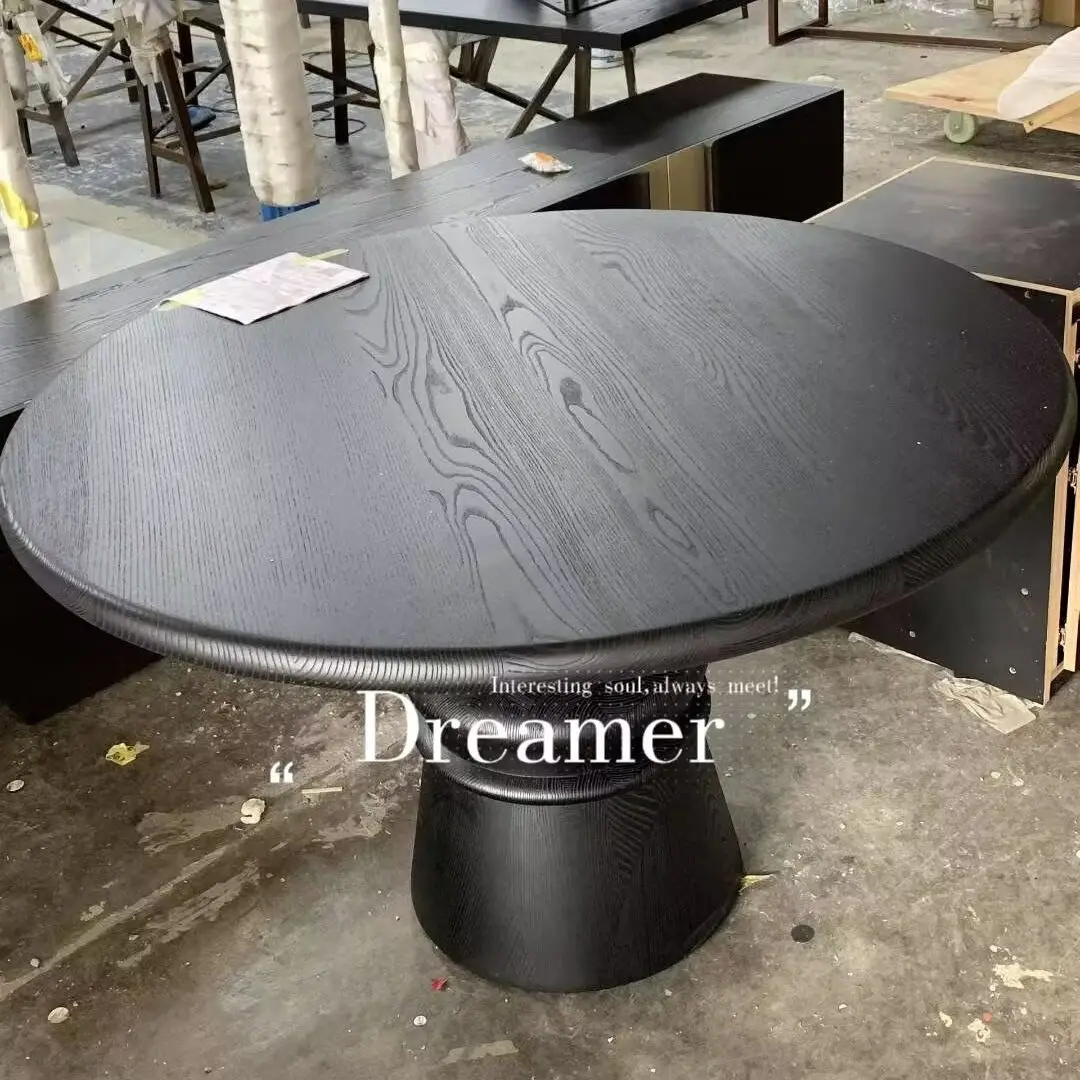 Round table, distinctive high-end round French vintage round dining table, elegant black vintage-style dining