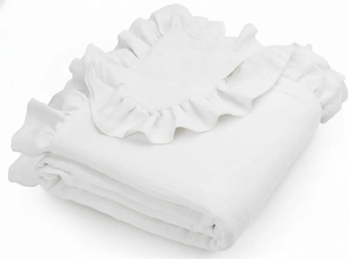 

Мягкое 4-слойное муслиновое одеяло-пеленка для малышей, большое, 52x52 дюйма, с рюшами по краям, унисекс, незаменимый предмет для новорожденных