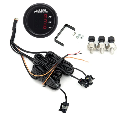 Tres manómetros de presión de aire rojos de 2,0 pulgadas para suspensión neumática, bolsa de aire, freno de aire con 3 uds. Sensor de 1/8npt