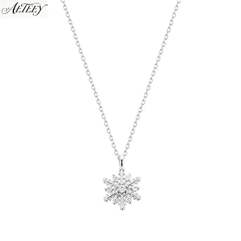 AETEEY 925 Sterling Silver Snowflake Necklace Adjustable Water Drop Chain Winter Sweater Chain Light Luxury Women Jewelry