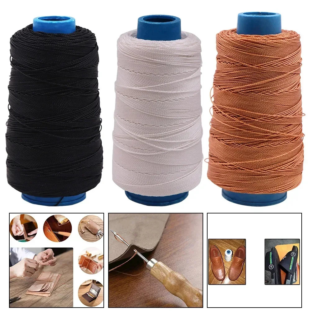 300M Nylon Sewing Thread Leather Sewing Waxed Thread & Wooden Handle Sewing Awl For Repair Shoes Hand Stitching Sewing Tools