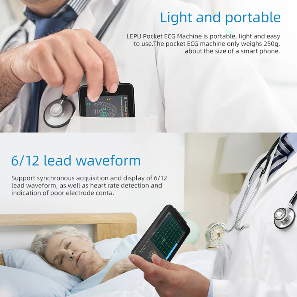 Lepu 12-Lead Pocket ECG Machine 24-hour Handheld ECG Machine Glasgow ECG Data Analysis Report Adults & Pediatrics Cardiologists