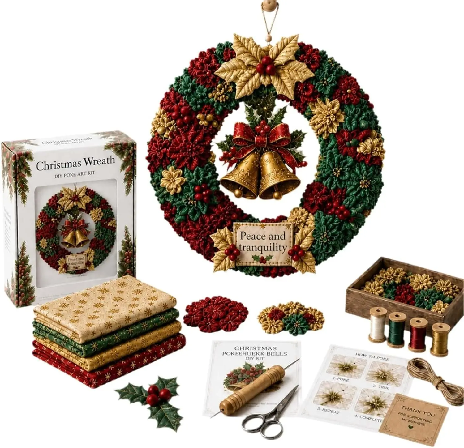 Kit de bricolage pour couronne de Noël en tissu 3D, modèle 2026, kit de bricolage pour couronne de Noël pour adultes, kit d'artisanat en tissu 3D, kit de fabrication de couronne de Noël pour les fêtes