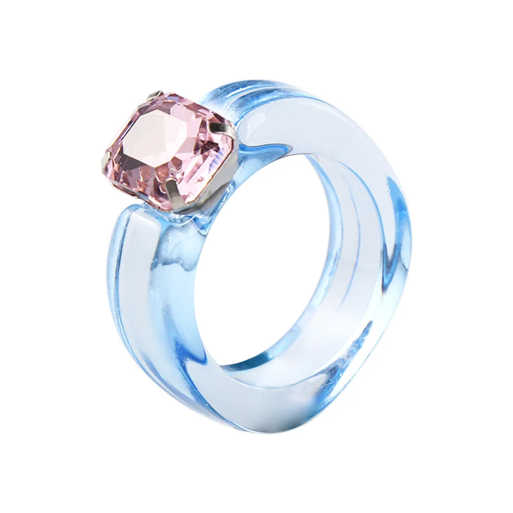 Vintage Elegant Women Jelly Color Cool Rhinestone Transparent Resin Rings Fashion Jewelry Finger Ring