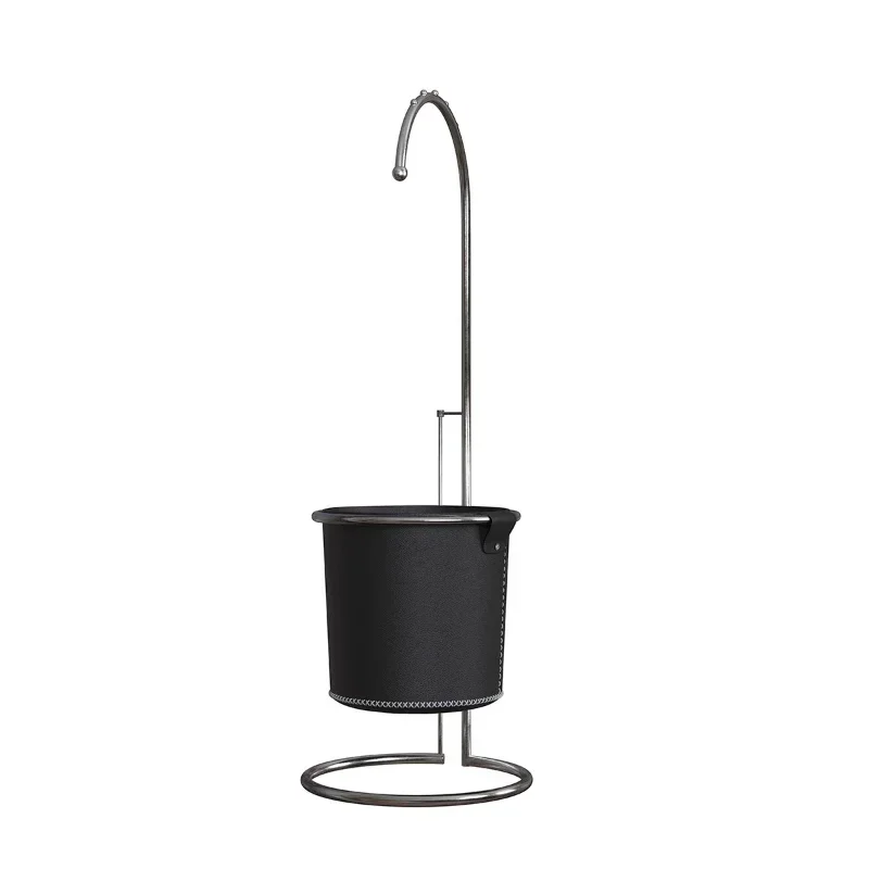 Simple design leather pocket leather bucket coat rack, retractable ins wind, metal drying rack hanging hanger