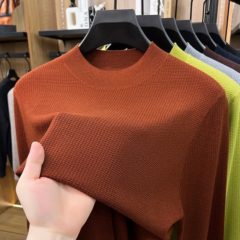 New Arrival Silk Wool Clothes Men Spring Autumn Classic O-Neck Jumper Long Sleeve Sweater Pullover Mulberry Silk + Wool Tops
