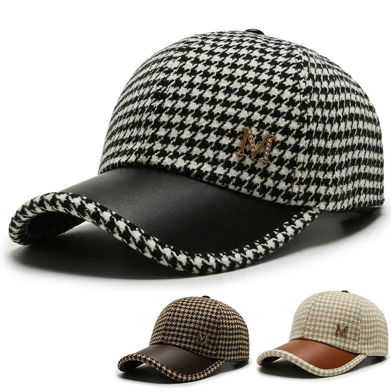 Trendy Check Pattern Baseball Cap for Ladies Winter Windproof Warm Soft Comfortable Daily Streetwear Hat