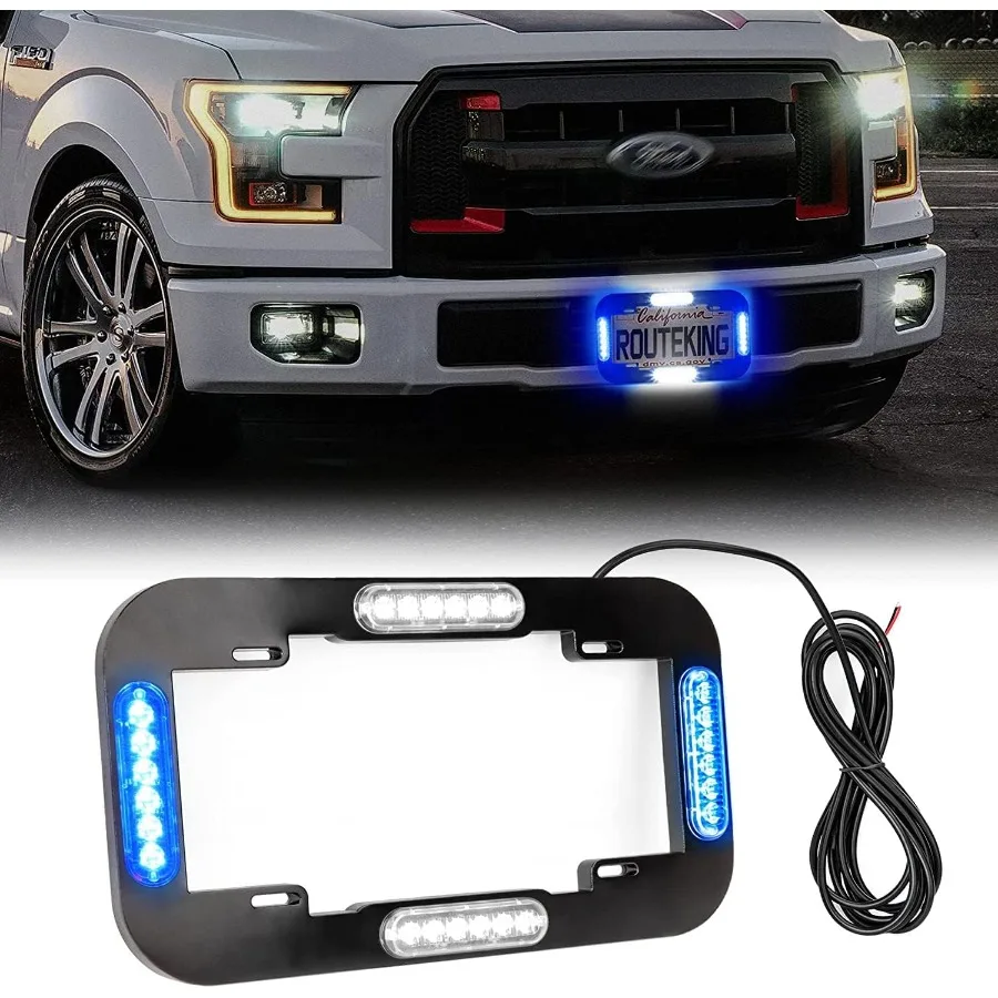 

13.5 24 LED License Plate Strobe Lights Waterproof Frame Light with Blue and White Warning Effects for Vehicle License Plate De