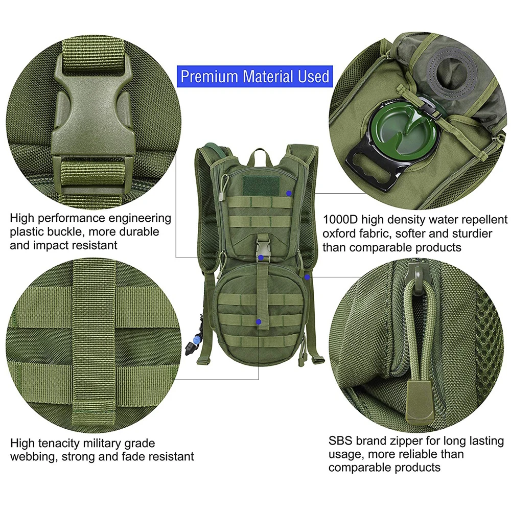 Imagem -04 - Tactical Molle Hidratação Pack Mochila Mochila Militar para Ciclismo Camping Caminhadas Corrida Escalada Bexiga de Água