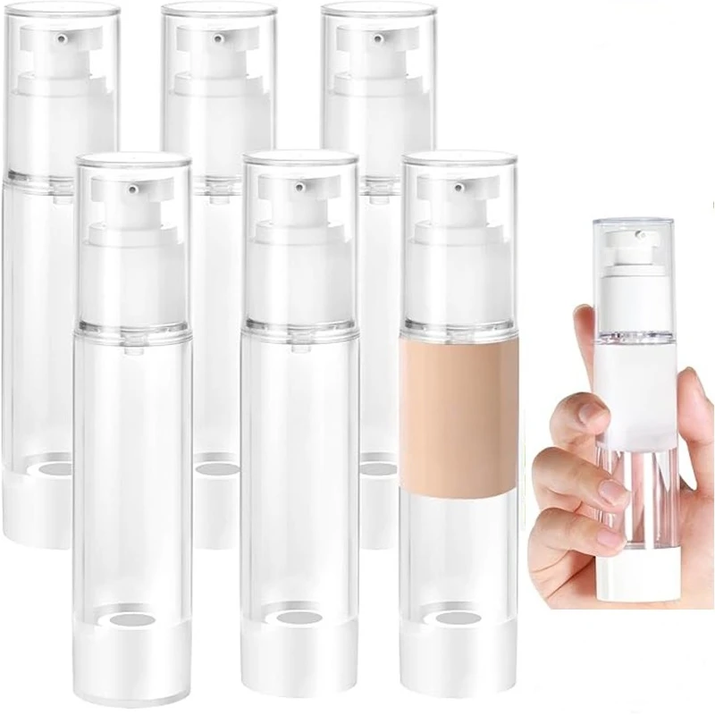 

10 шт., 5-100 мл, безвоздушный лосьон, крем-насос, бутылка многоразового использования, пустые прозрачные дорожные портативные контейнеры, жидкая основа, крем-эссенция