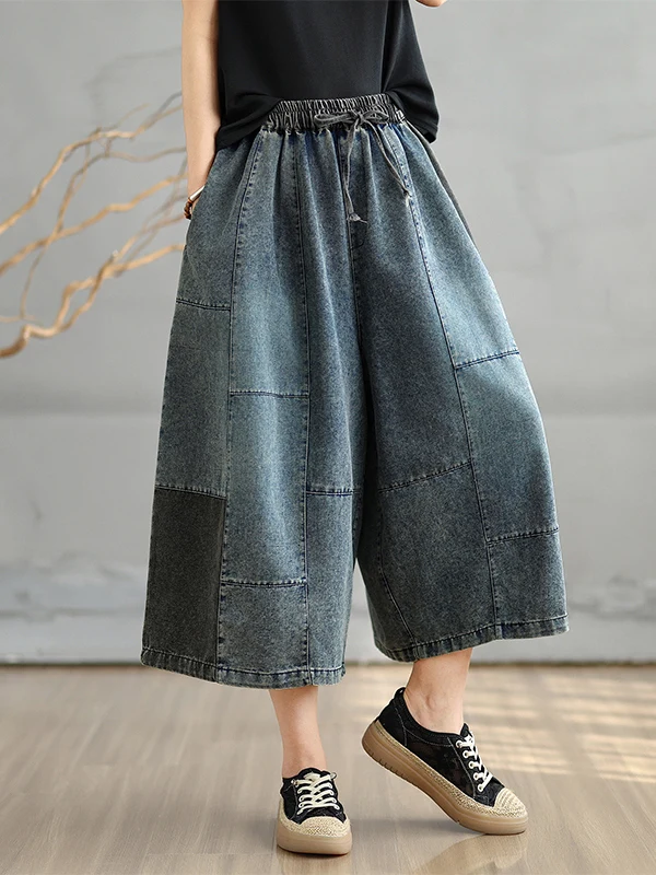 Jean taille haute à jambes larges pour femmes, pantalon d'été décontracté polyvalent, coupe droite sept-quarts, effet amincissant, grande taille