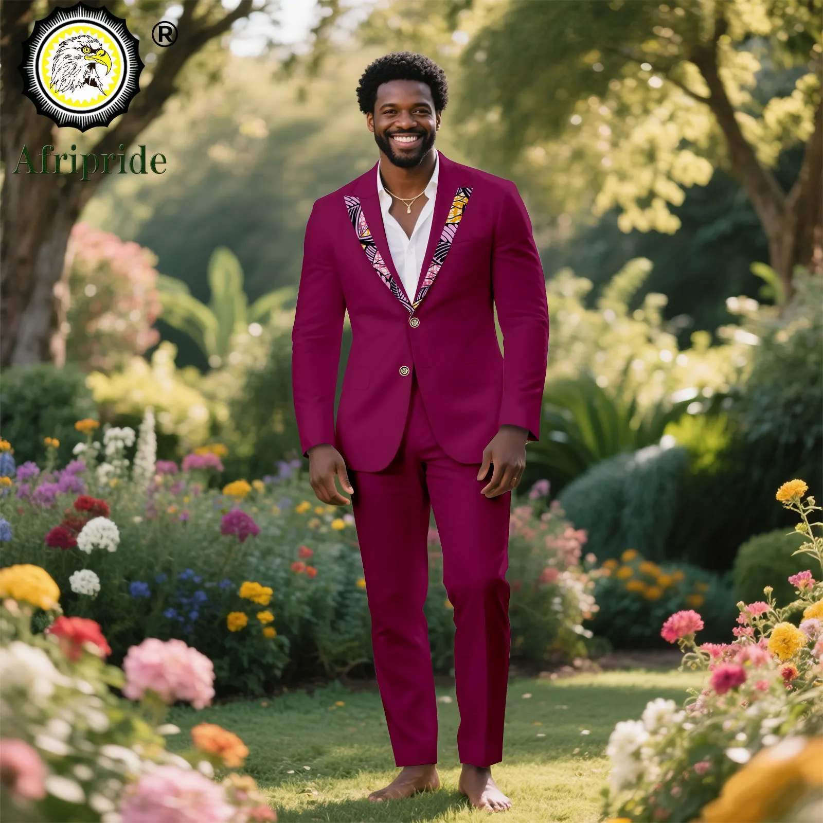 African Suits for Men Slim Fit Two Buttons Print Slim Fit Jacket and Pants 2 Piece Set Dashiki Outfits for Wedding 2516064