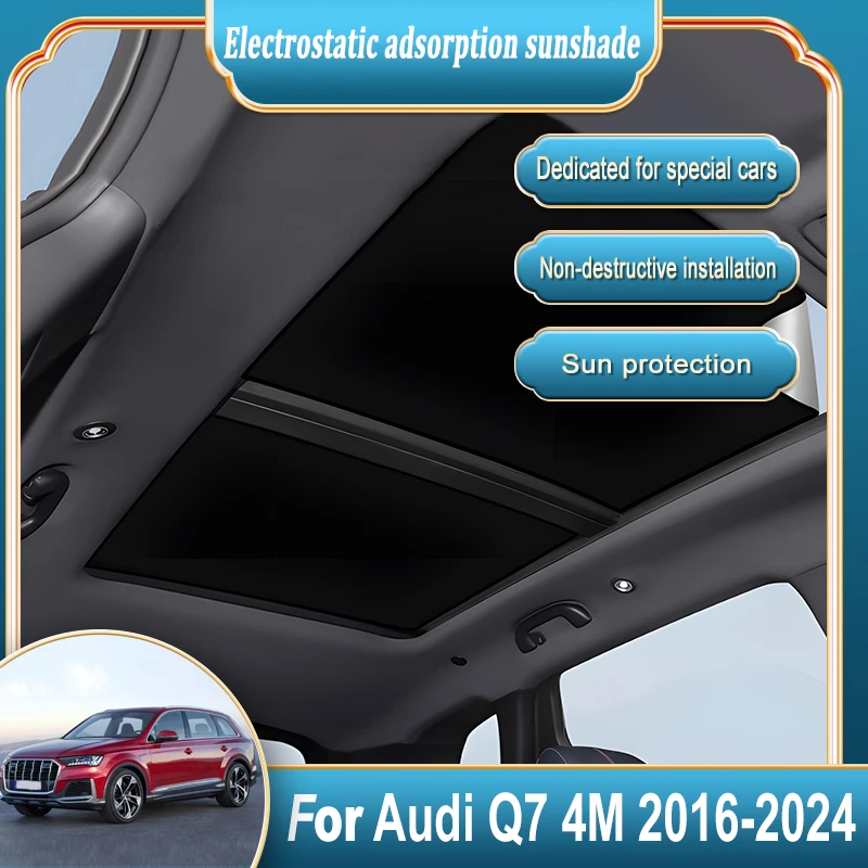 

Car Electrostatic Silicone Sunshade For Audi Q7 Accessories 4M 2016-2024 2019 Front Rear Sunroof Suede Glass Protection Shade