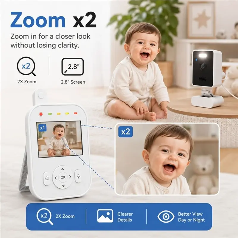 [NEWA08R】 2.8 Inch Baby Monitor 2.8 Inch 720P Baby Monitor Cry Detection, 1500Mah Battery, Portable Infant Newborn Monitor, No W