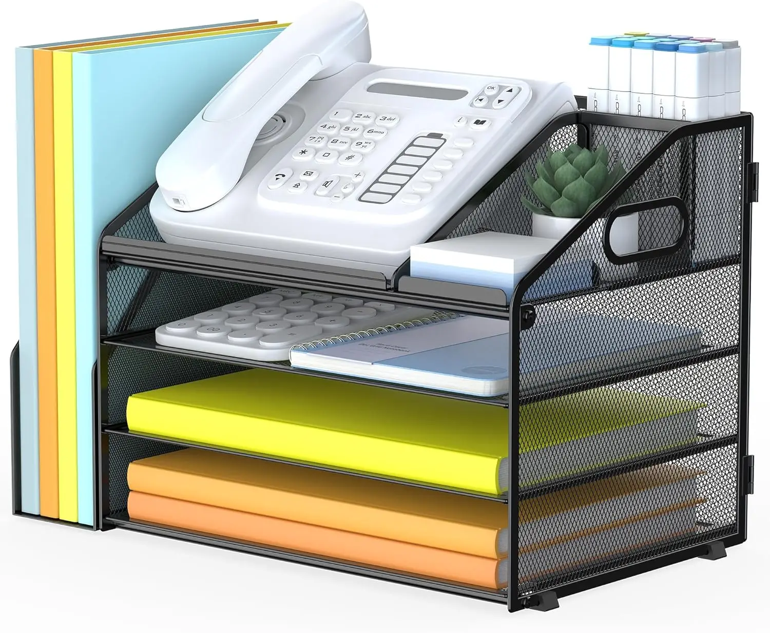 

4-уровневый сетчатый органайзер для документов с ручкой и держателем для ручек, черный офисный аксессуар для хранения