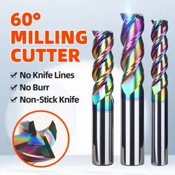 HUHAO Milling Cutter for Aluminum DCL Coating EndMills 3 Flutes HRC60 Carbide End Mill Tungsten Steel CNC Mechanical Router Tool