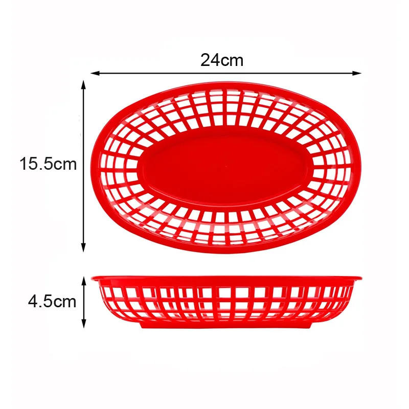 Plastic Fast Food Basket Oval Food Serving Baskets Fry Baskets Serving Tray for Hot Dogs Chicken Burgers Sandwiches Fries