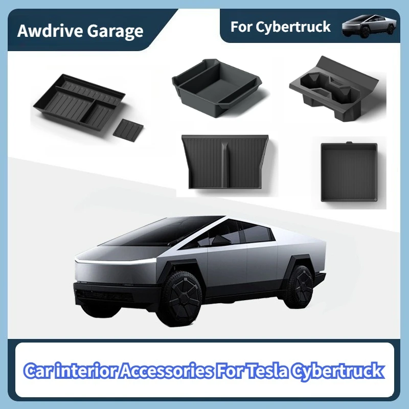 

Ящик для хранения на центральной консоли для Tesla Cyber Truck 2025 2026, подстаканник, коврик для беспроводной зарядки, органайзер, лоток, аксессуары