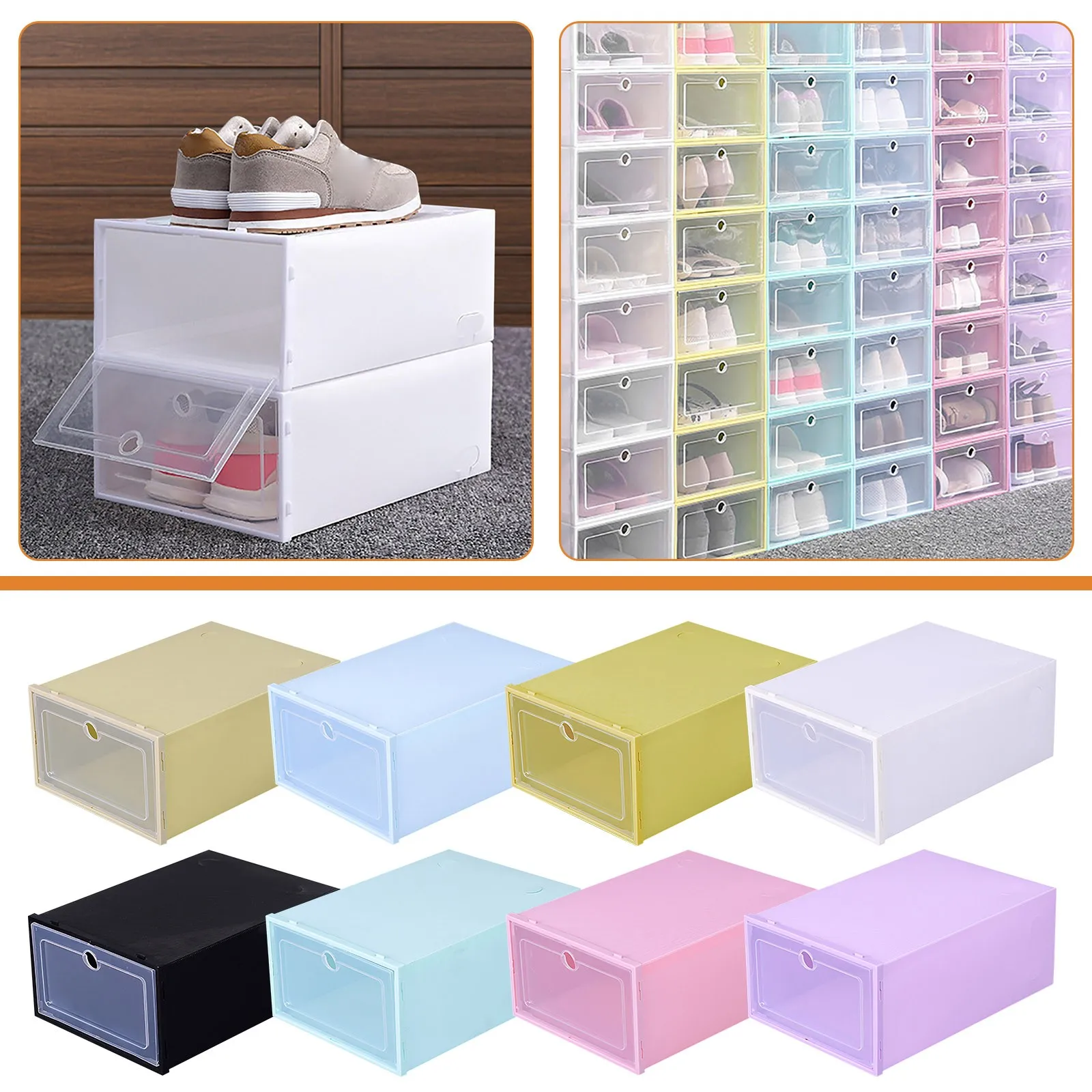 Shoebox Shoe Hanger Durable Adjustable Shoe Organizer Footwear Support Slot Space Saving Drawer Shoe Boxes Stackable Clear Box