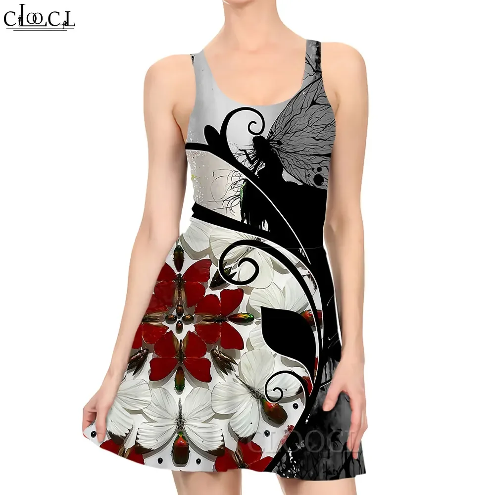 CLOOCL ใหม่สบายๆเซ็กซี่ผู้หญิงชุดรูปแบบผีเสื้อที่สวยงาม 3D พิมพ์มินิเดรสย้อนยุคแฟชั่นสาวชุดชายหาดบาง
